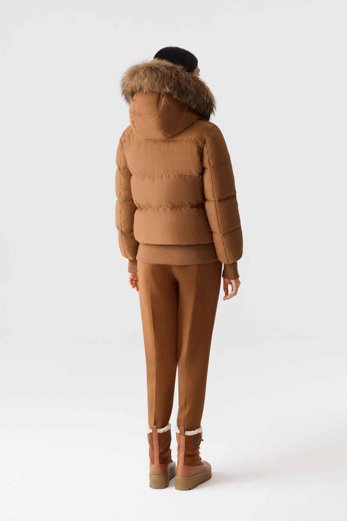 Earth Brown Ladies Hooded Down Jacket