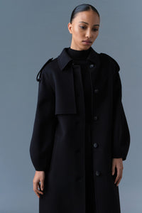 Black Ladies Belted Light Wool Coat