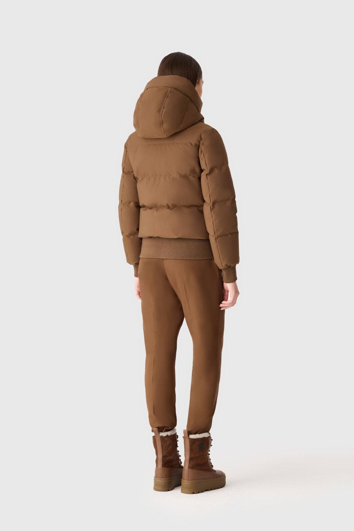 Earth Brown Ladies Hooded Down Jacket