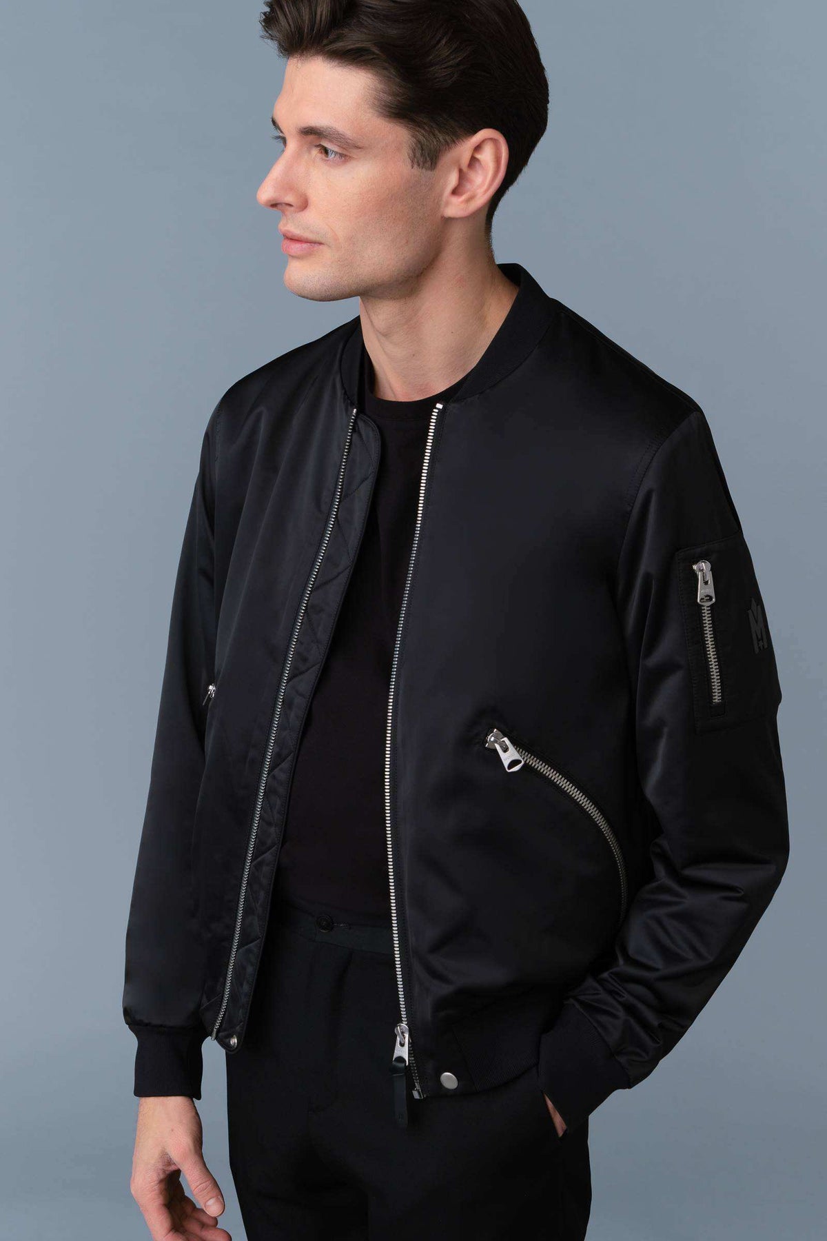 Black Men's Satin Bomber Jacket