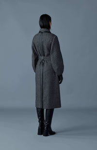 Black-White Ladies Belted  Wool Coat