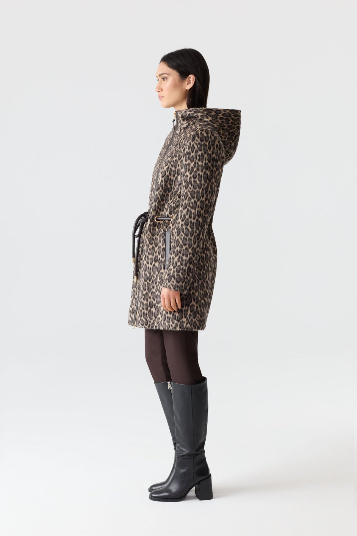 Light Camel Multi Ladies Belted  Wool Coat