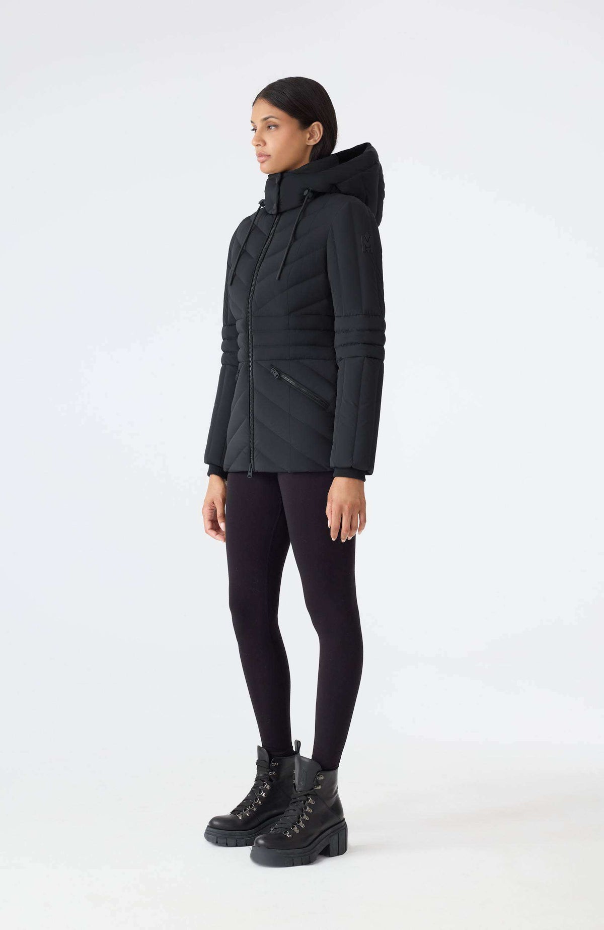 Black Ladies Hooded Light Down Jacket