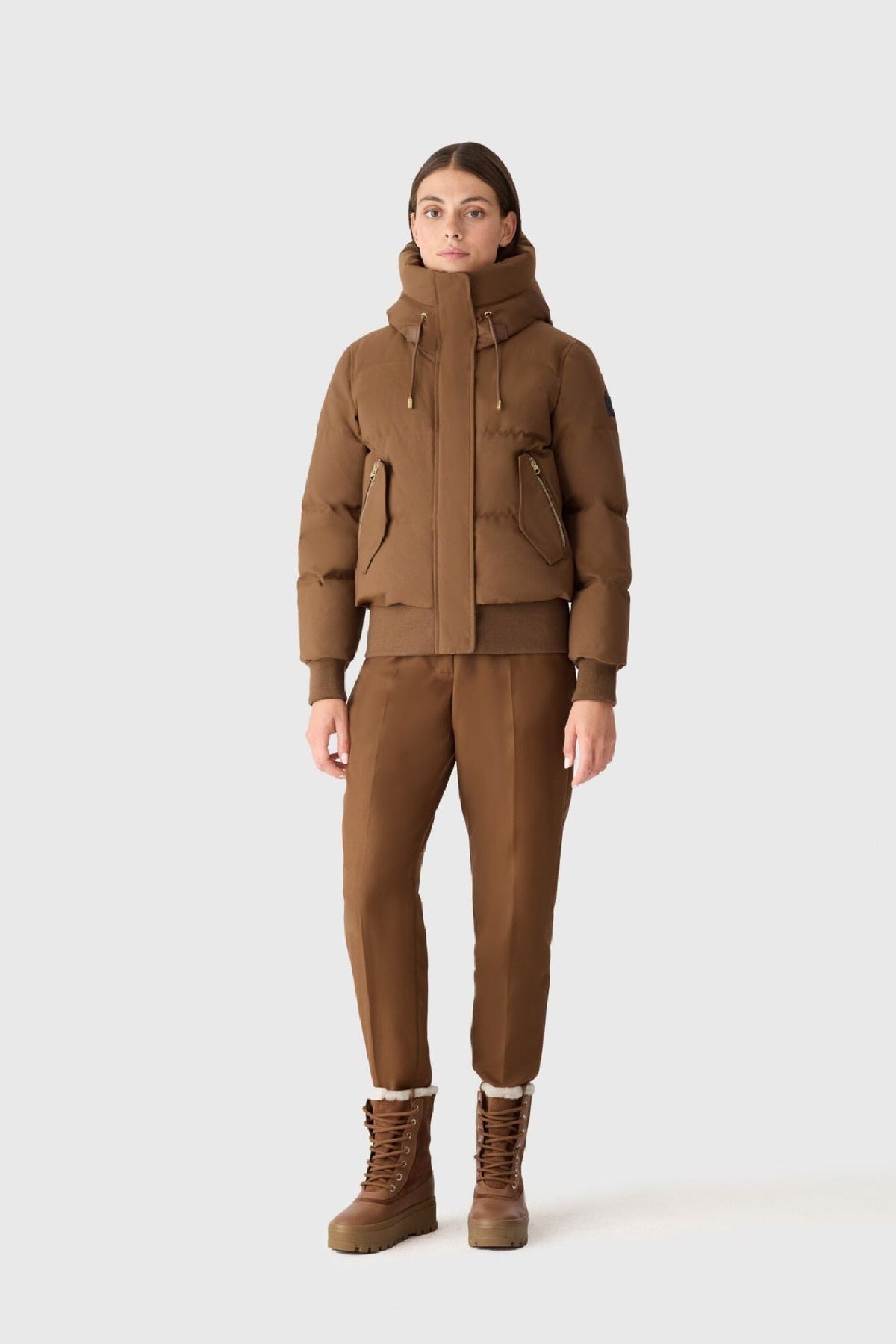 Earth Brown Ladies Hooded Down Jacket