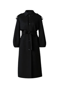 Black Ladies Belted Light Wool Coat