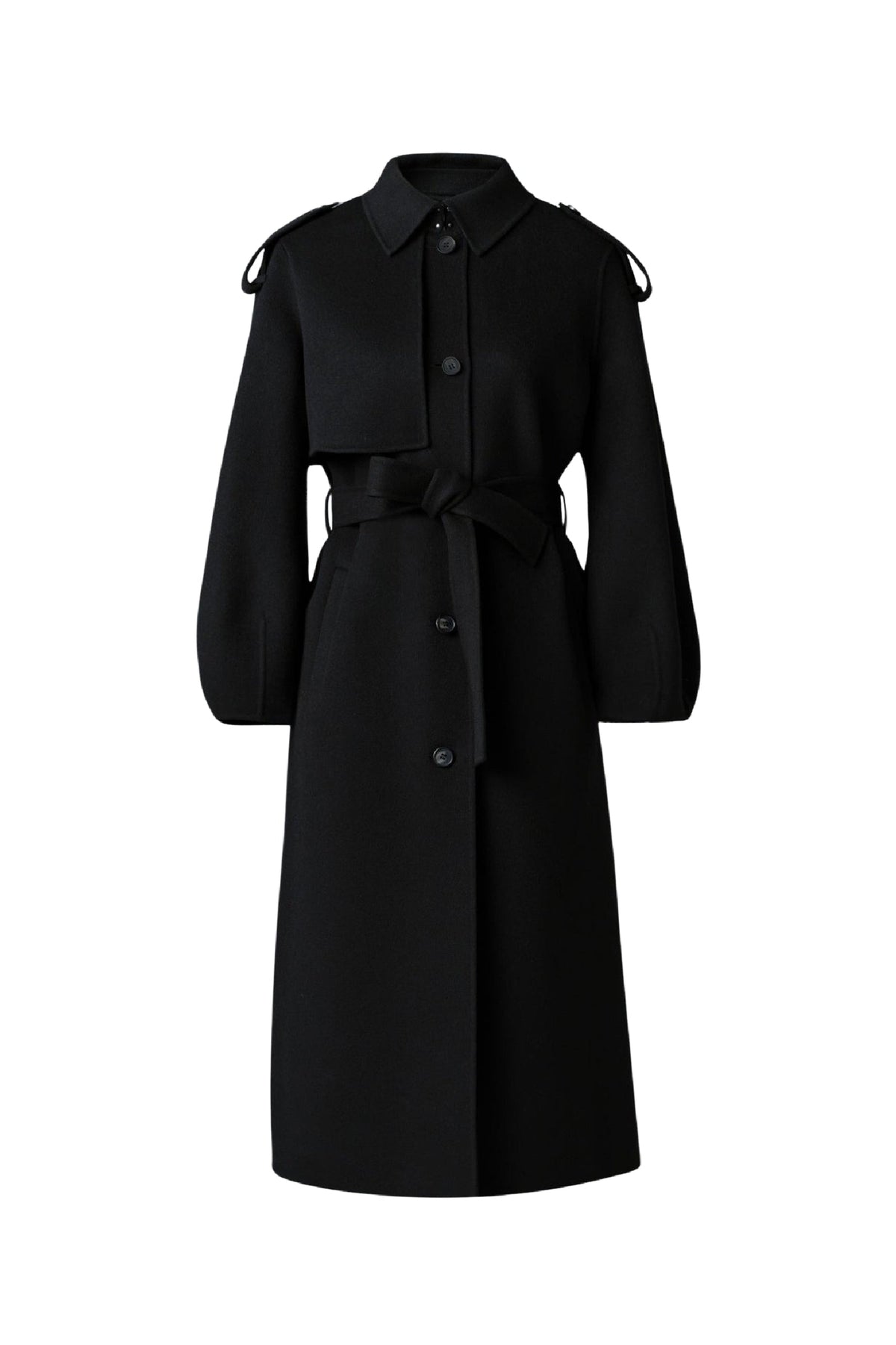 Black Ladies Belted Light Wool Coat