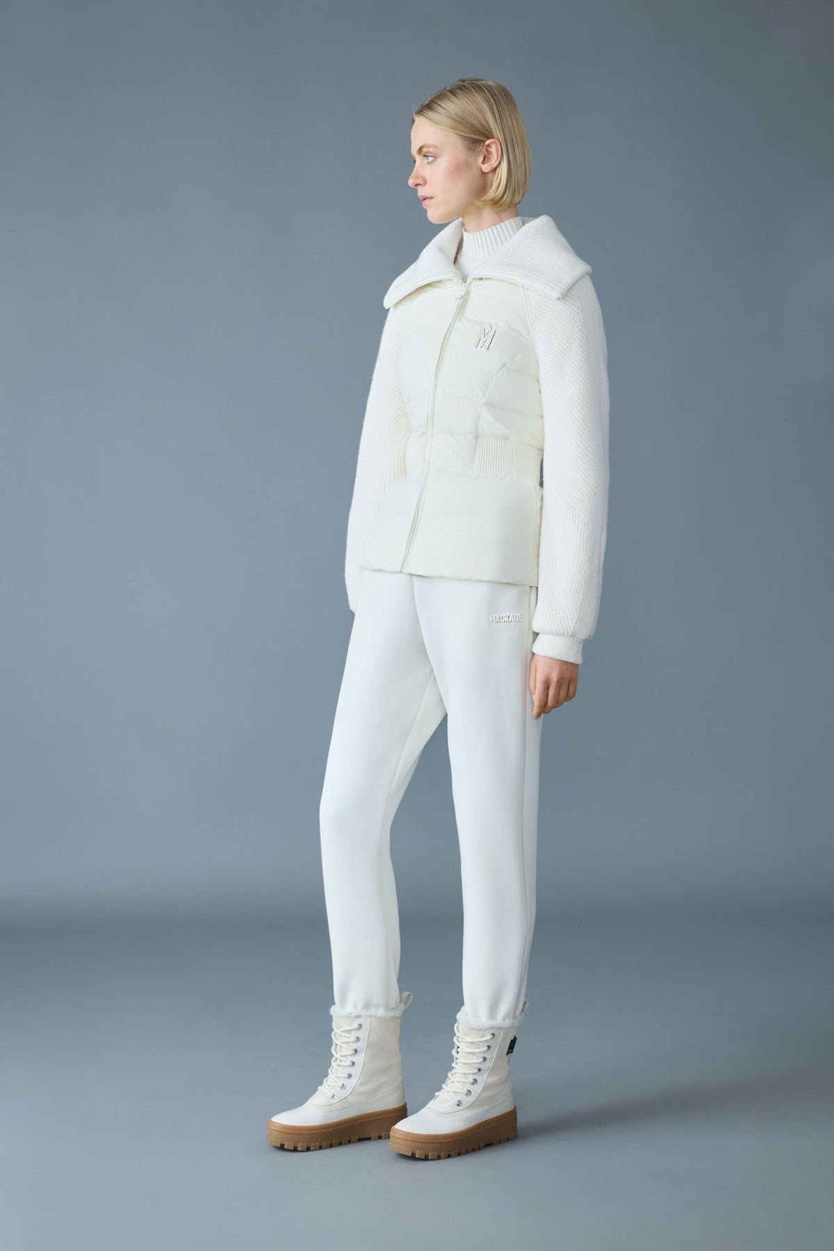 Cream Ladies Mixed Media Jacket