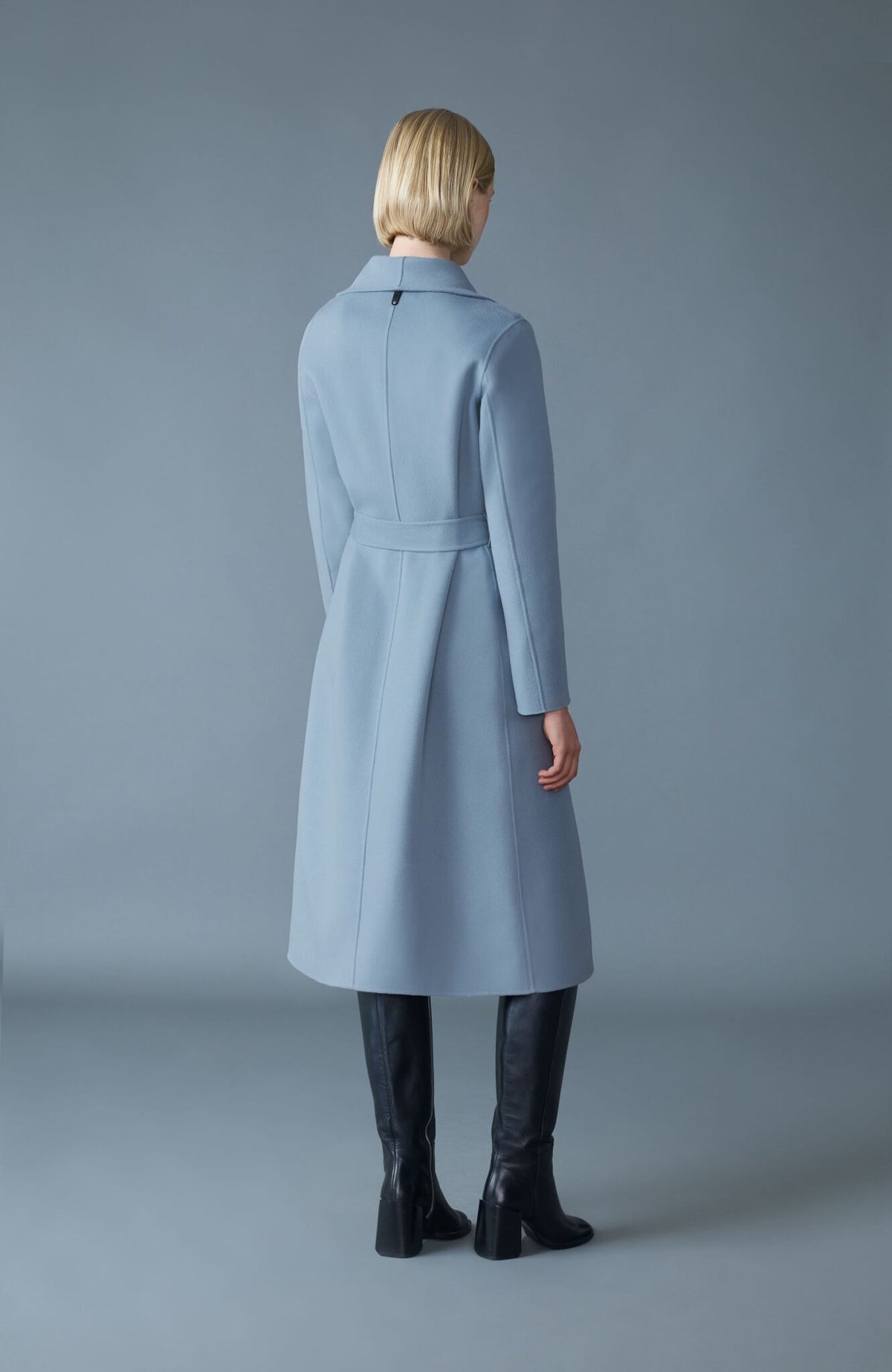 Fog Blue Ladies Belted Light Wool Coat