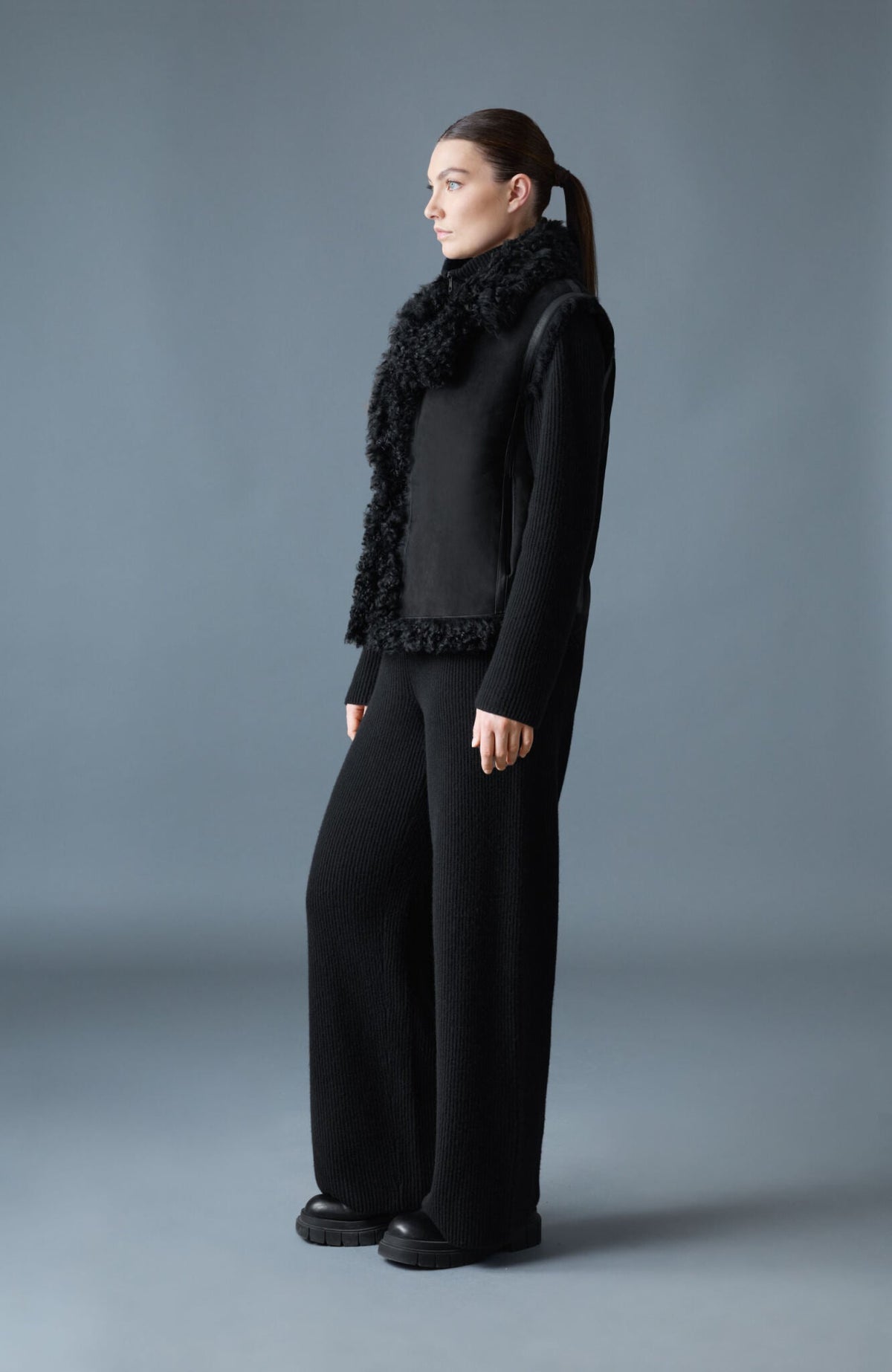 Black Ladies Shearling Vest