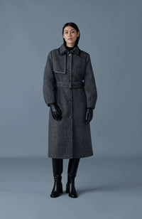 Black-White Ladies Belted  Wool Coat