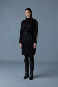 Black Ladies Belted Light Wool Coat