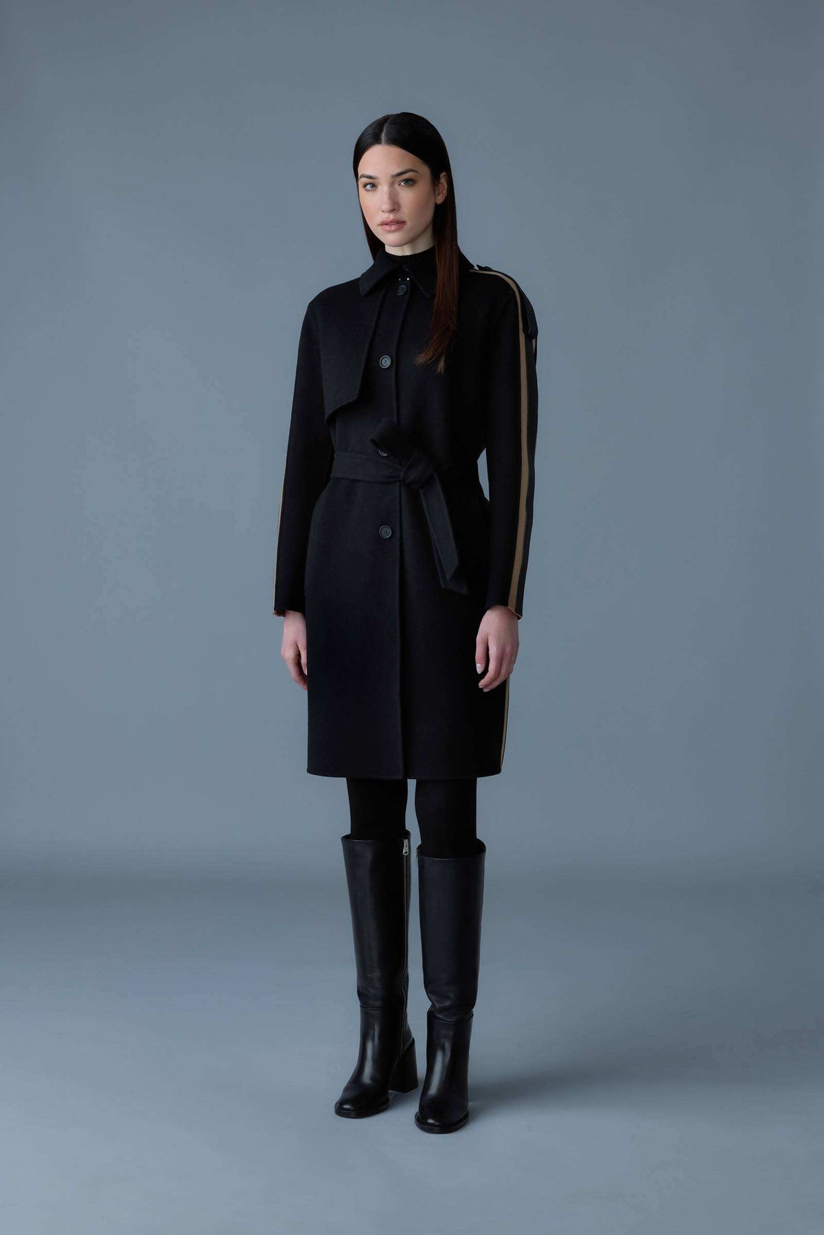Black Ladies Belted Light Wool Coat