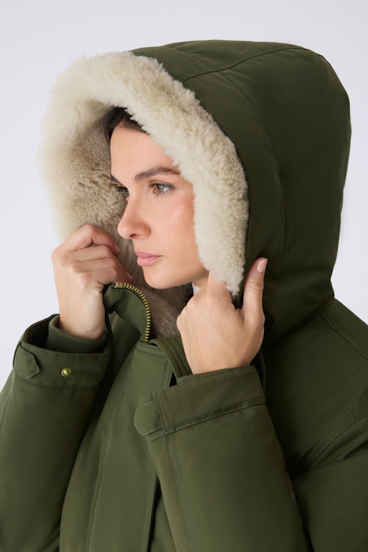 Light Military Ladies Hooded Down Coat
