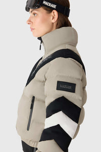 Taupe Ladies Hooded Down Jacket