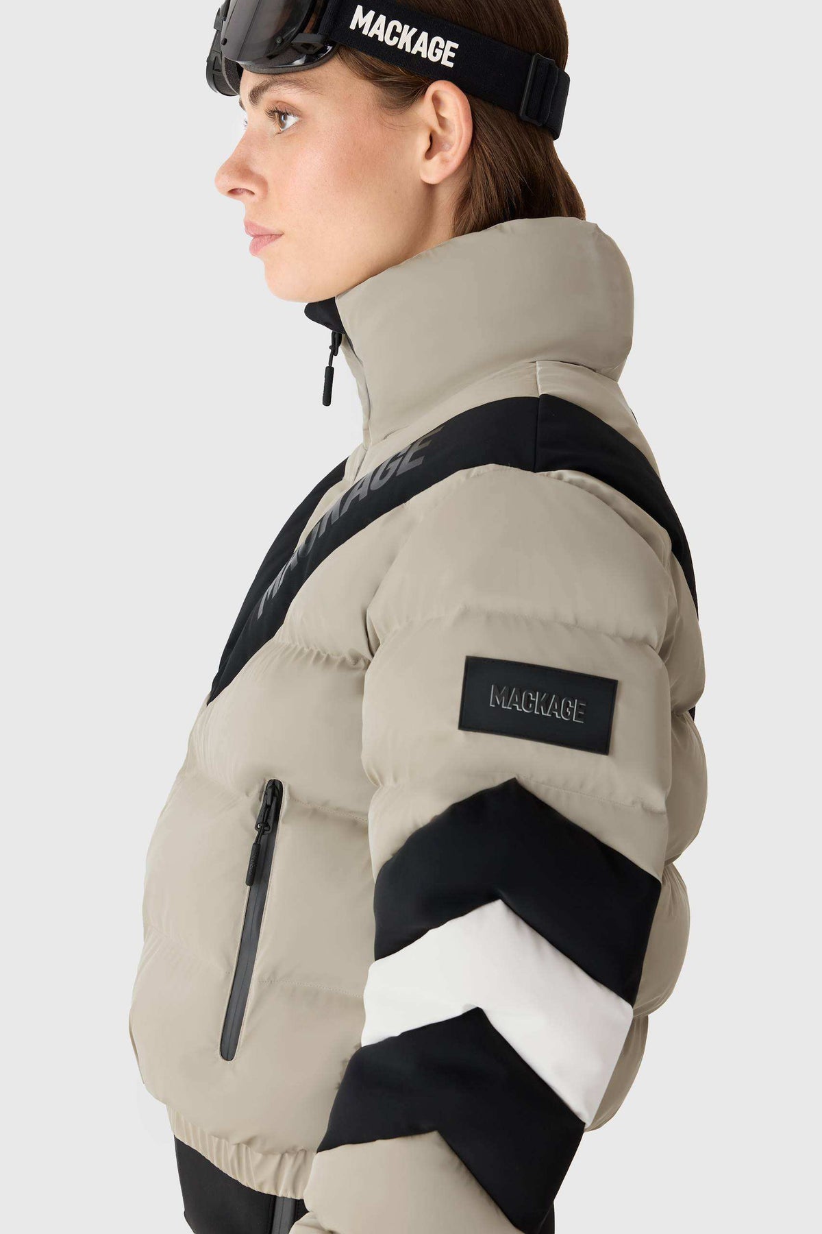 Taupe Ladies Hooded Down Jacket