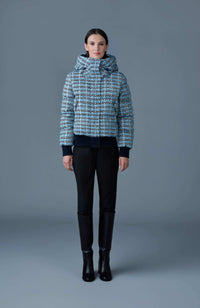 Sky Blue Multi Ladies Hooded Down Coat