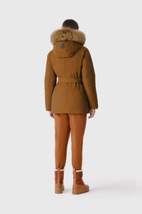 Earth Brown Ladies Hooded Down Coat