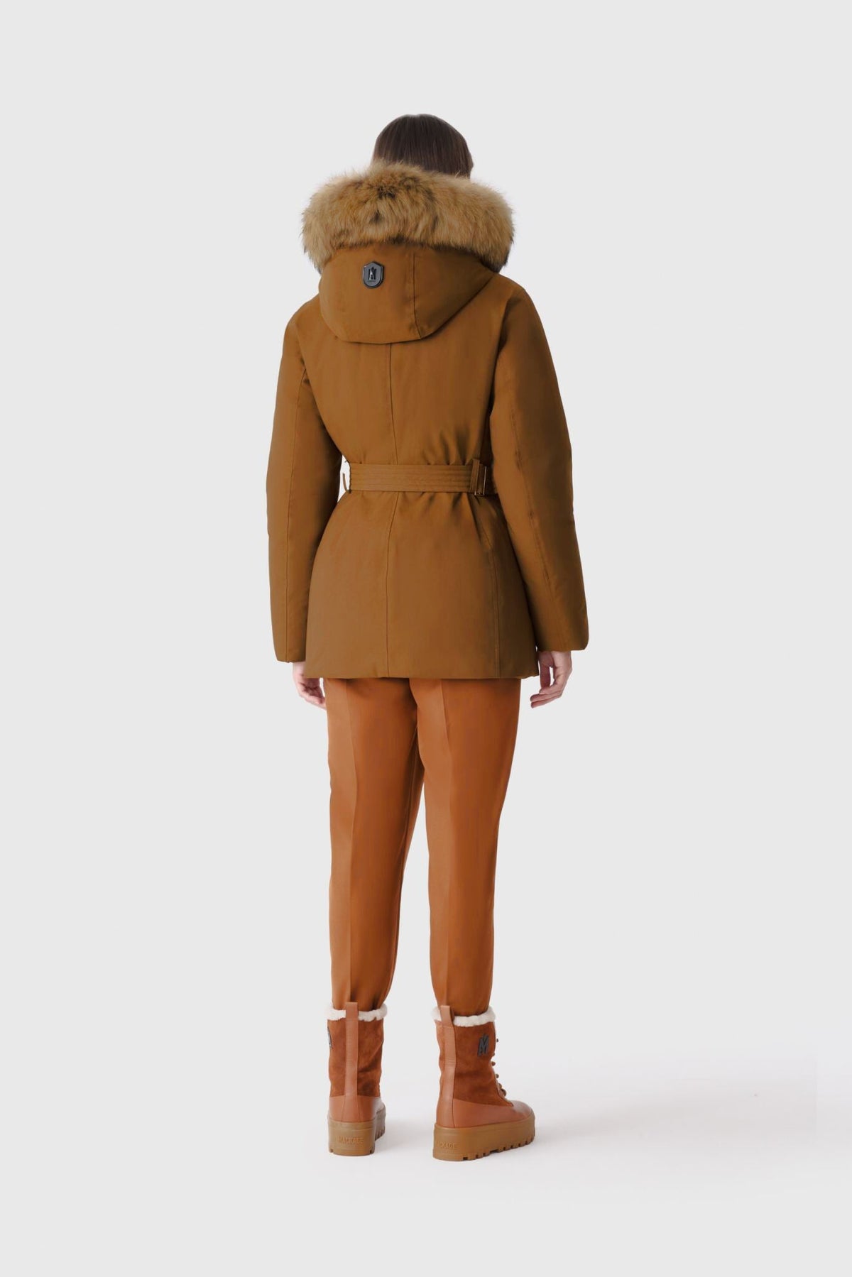Earth Brown Ladies Hooded Down Coat