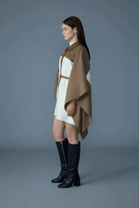Light Camel Multi Ladies Belted Wool Cape