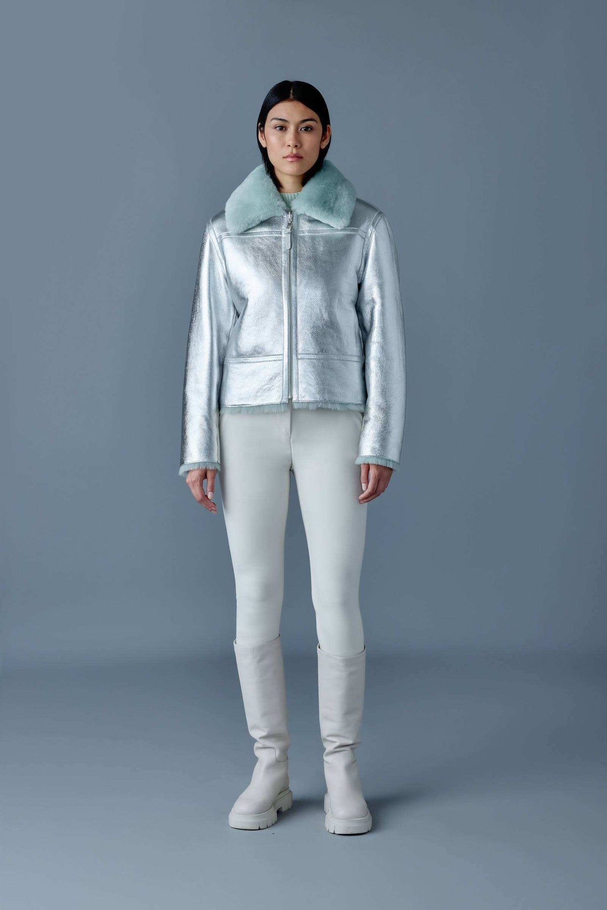 Silver-Mint Ladies Shearling Jacket