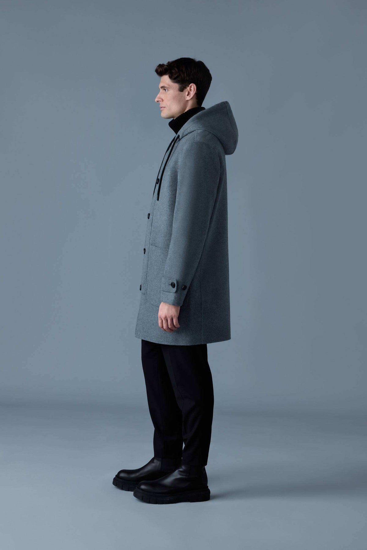 Carbon Mix-Light Grey Mix Men's Hooded Wool Coat