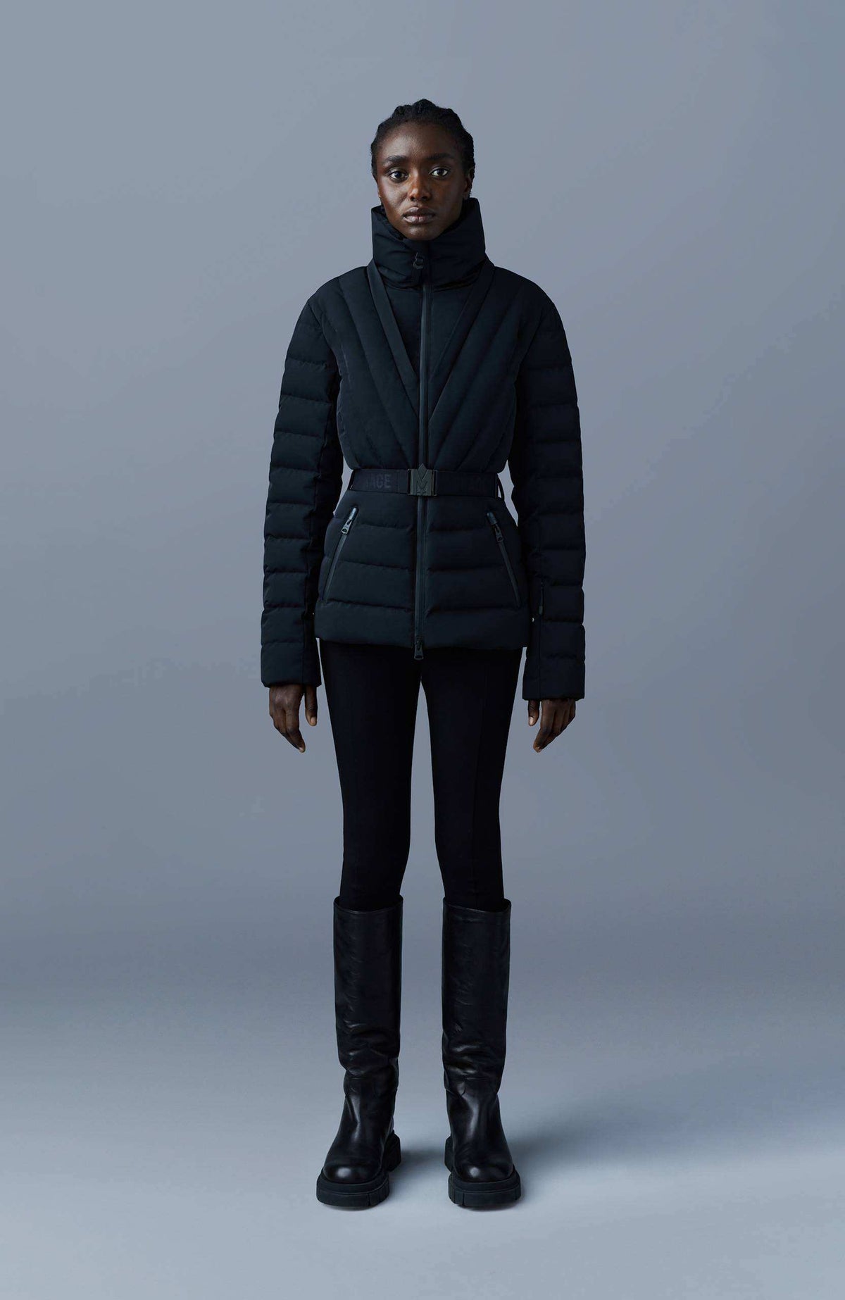 Black Ladies Hooded Down Ski Jacket