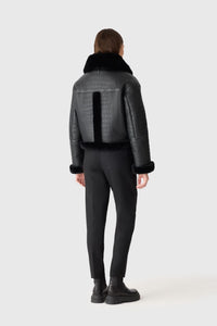 Black-Black Ladies Shearling Jacket