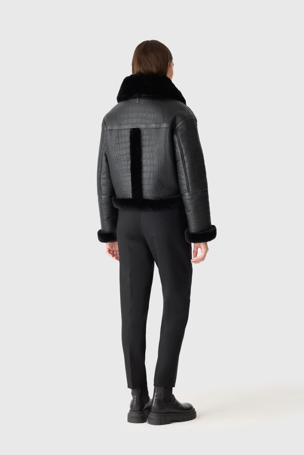 Black-Black Ladies Shearling Jacket