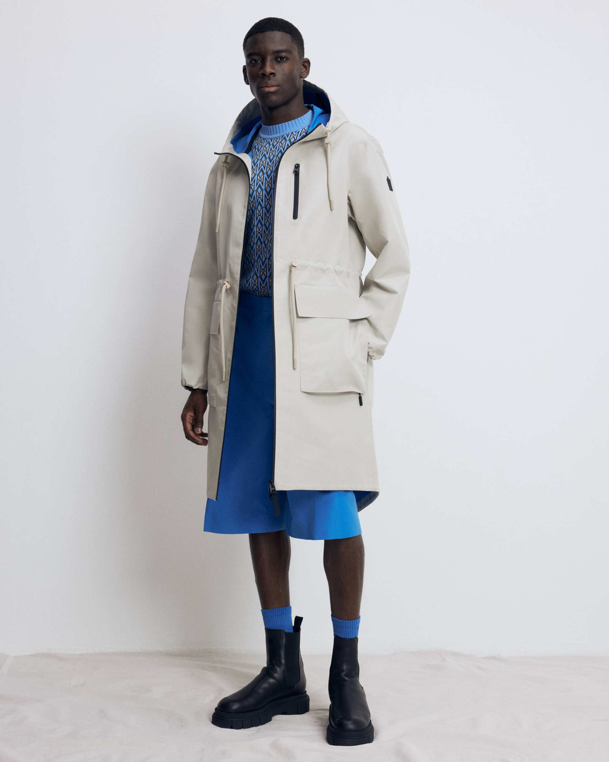 Trench-Celestial Blue Men's Hooded Rainwear/ Rainproof Coat