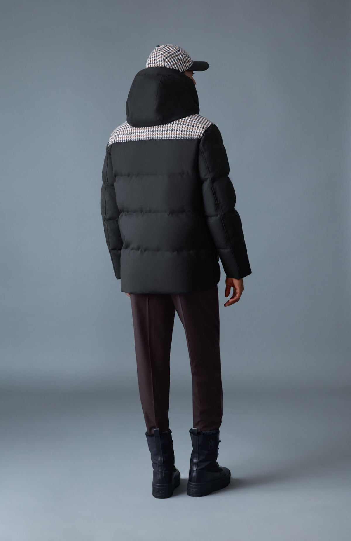 Black-Earth Brown Multi Men's Hooded Down Jacket