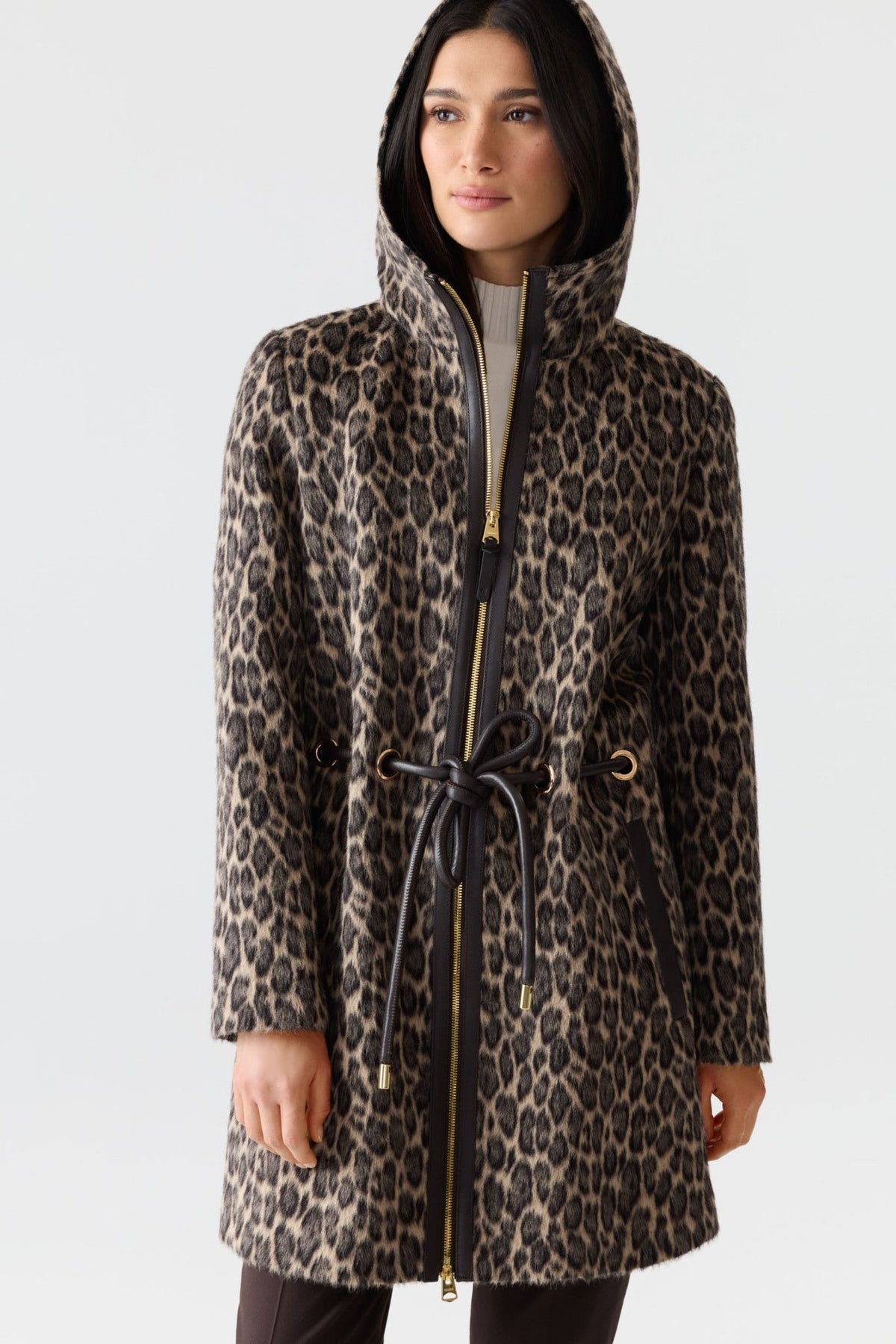 Light Camel Multi Ladies Belted  Wool Coat