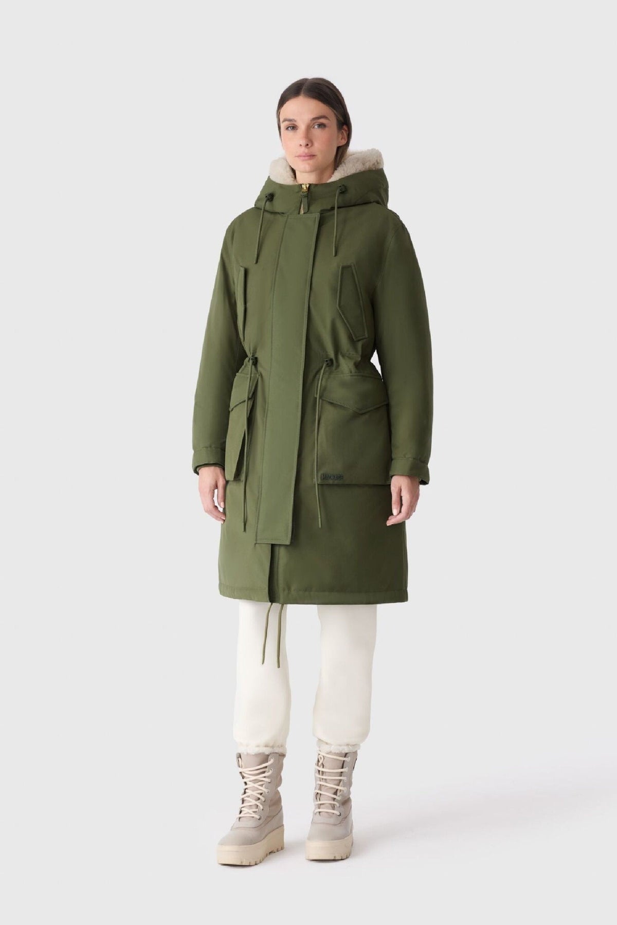 Light Military Ladies Hooded Down Coat