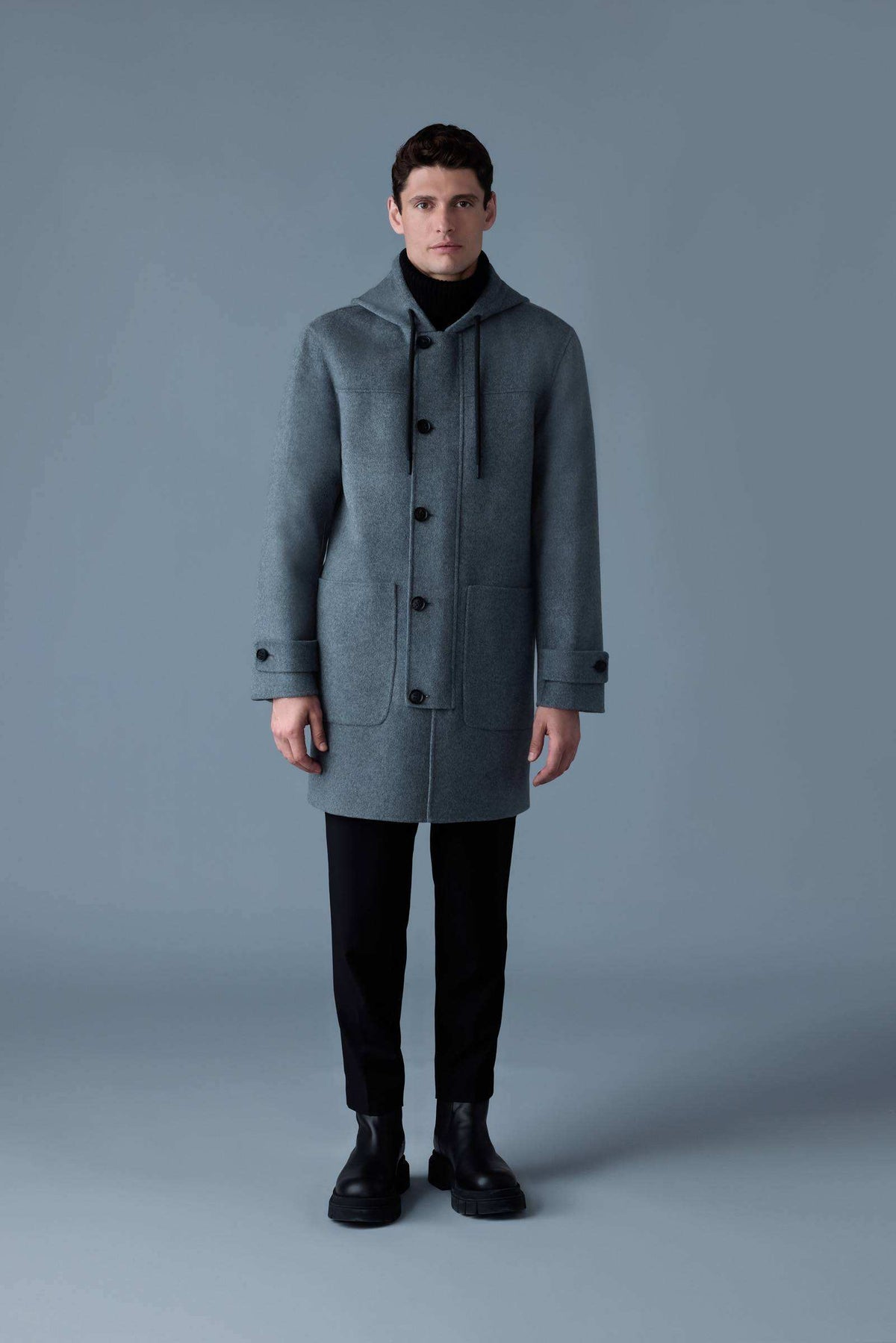 Carbon Mix-Light Grey Mix Men's Hooded Wool Coat