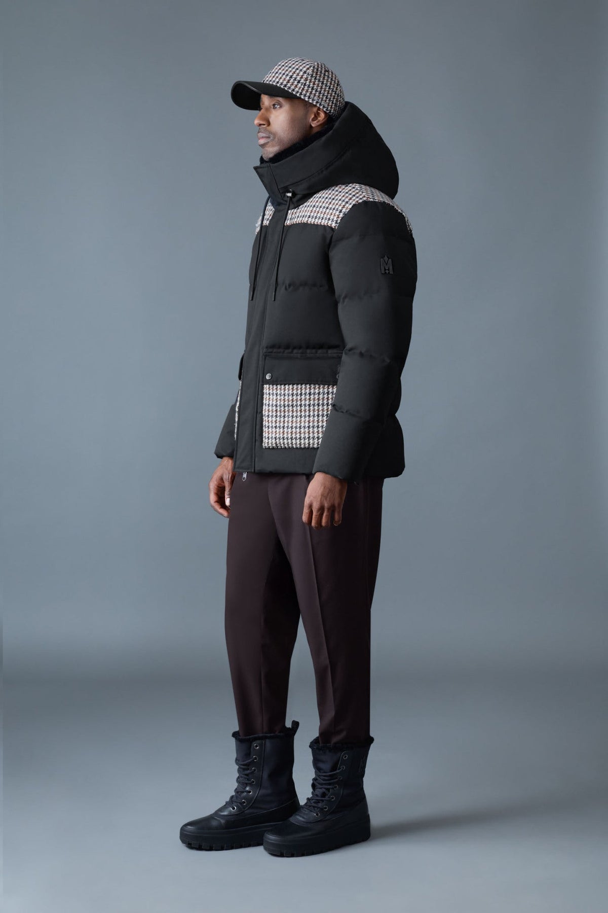 Black-Earth Brown Multi Men's Hooded Down Jacket
