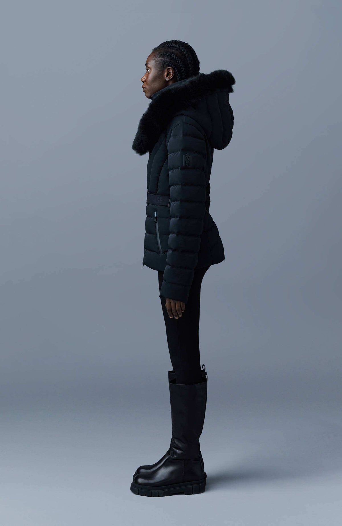 Black Ladies Hooded Down Ski Jacket