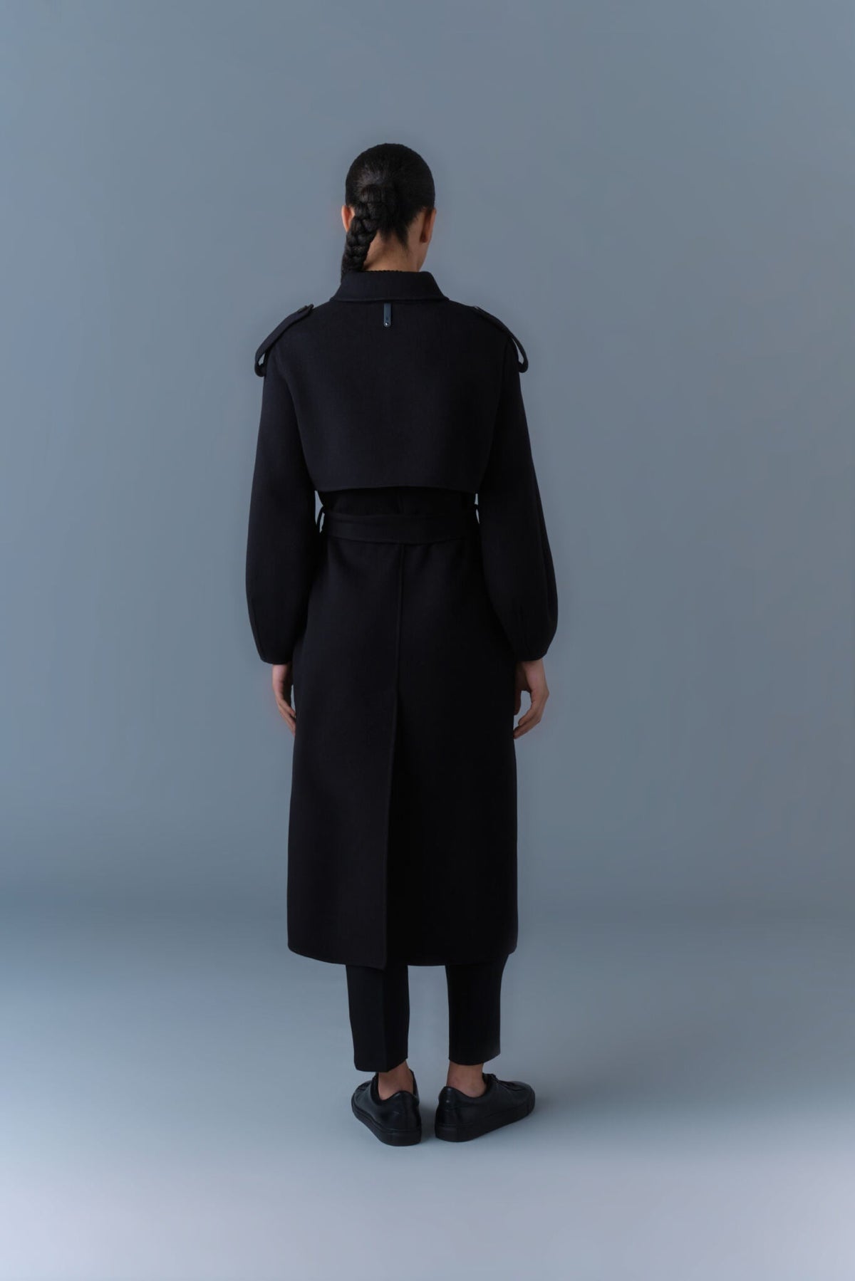 Black Ladies Belted Light Wool Coat