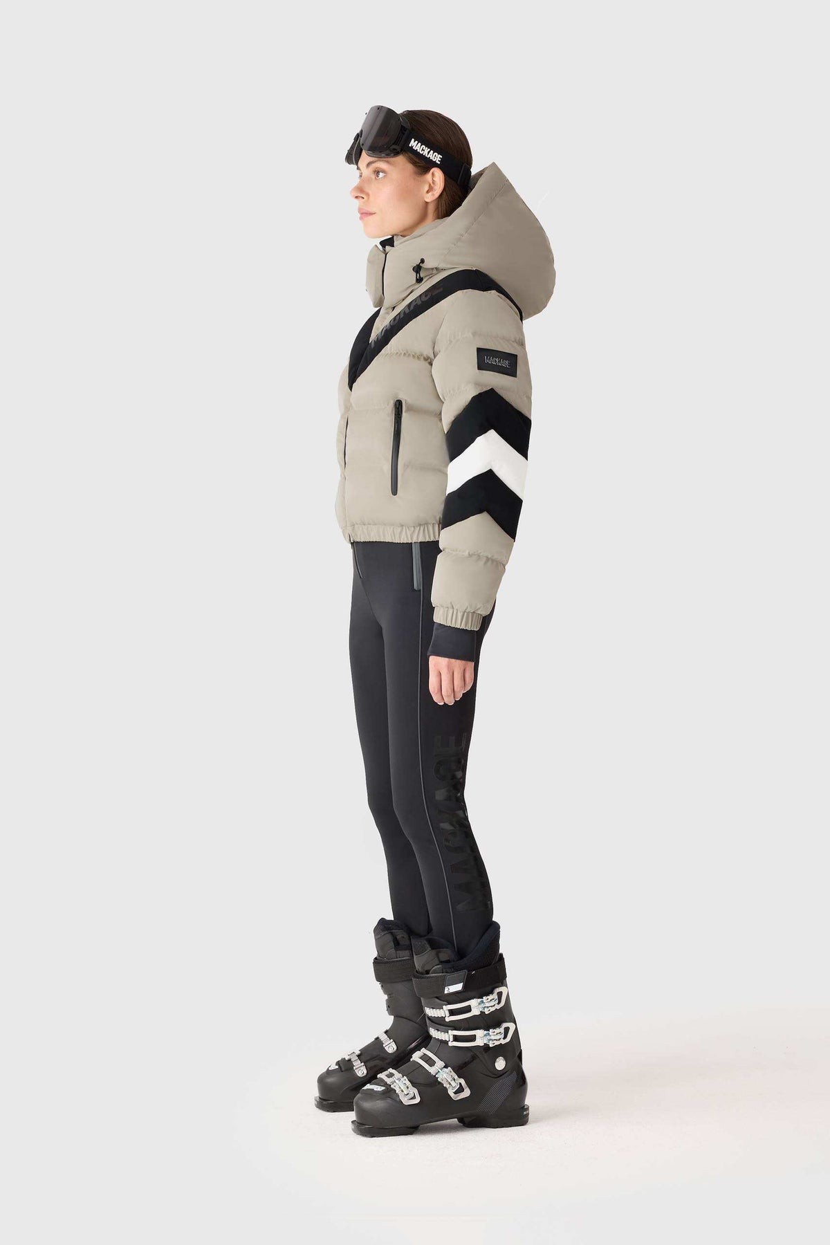 Taupe Ladies Hooded Down Jacket