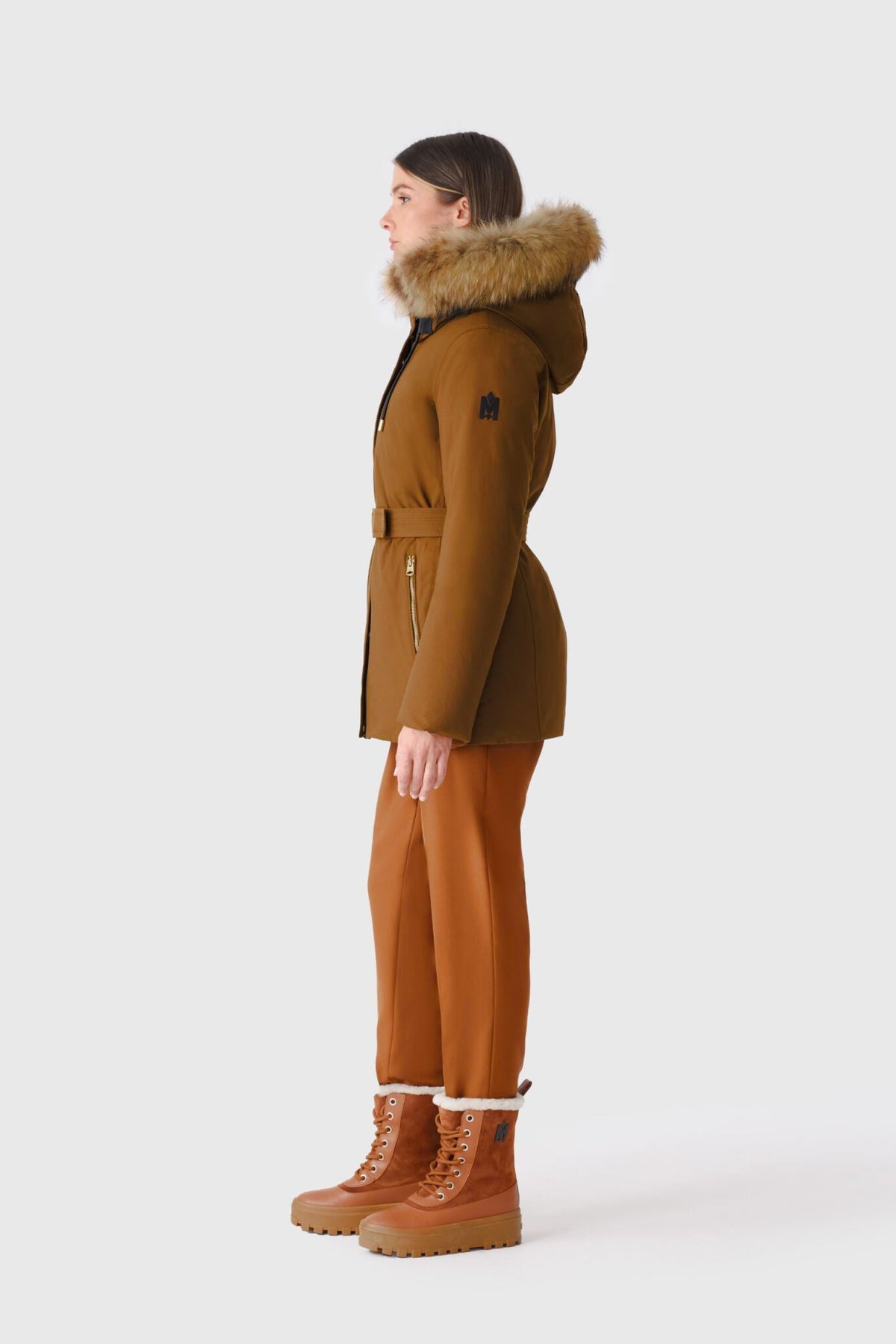 Earth Brown Ladies Hooded Down Coat