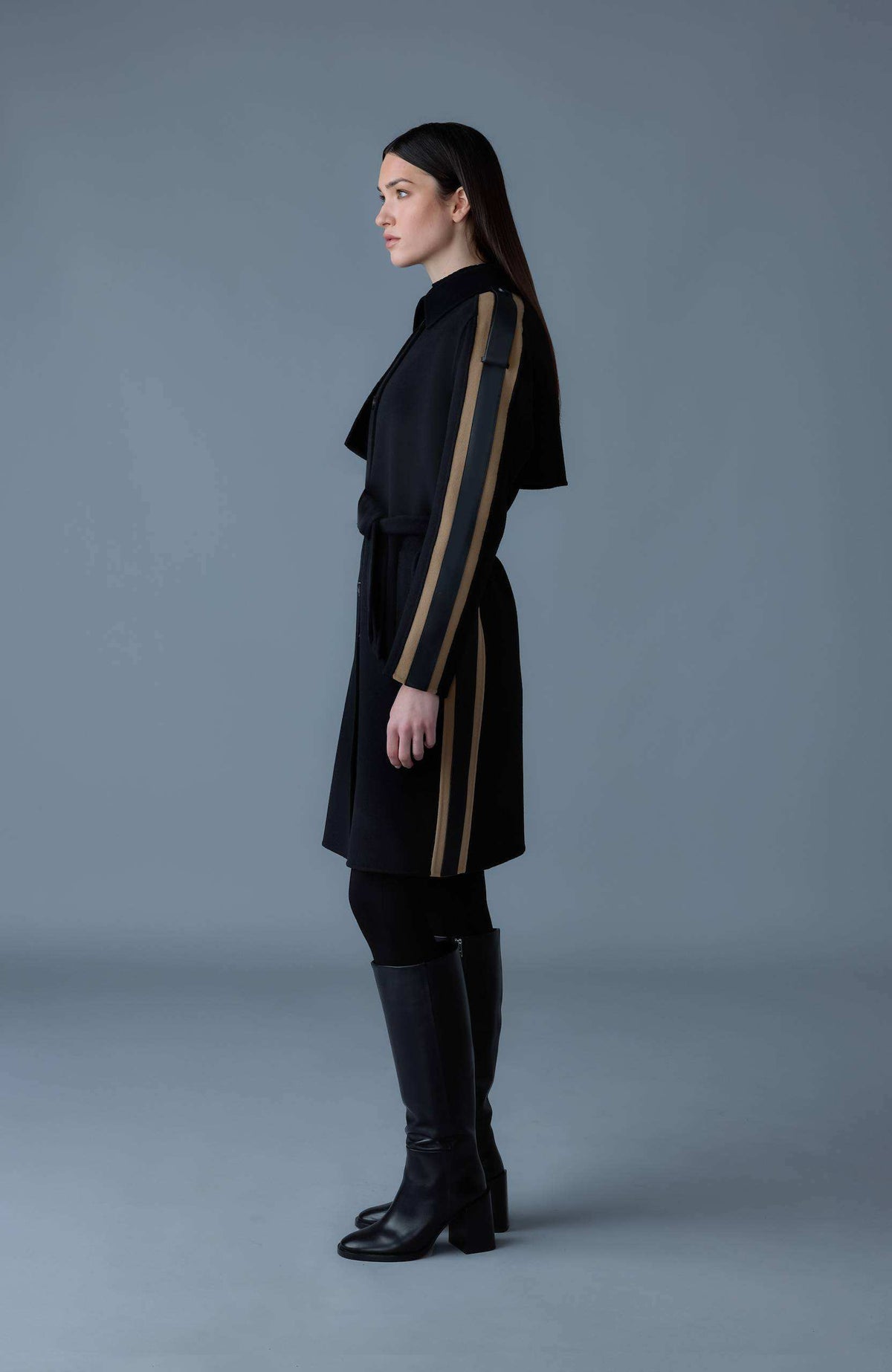 Black Ladies Belted Light Wool Coat