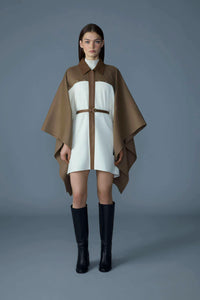 Light Camel Multi Ladies Belted Wool Cape