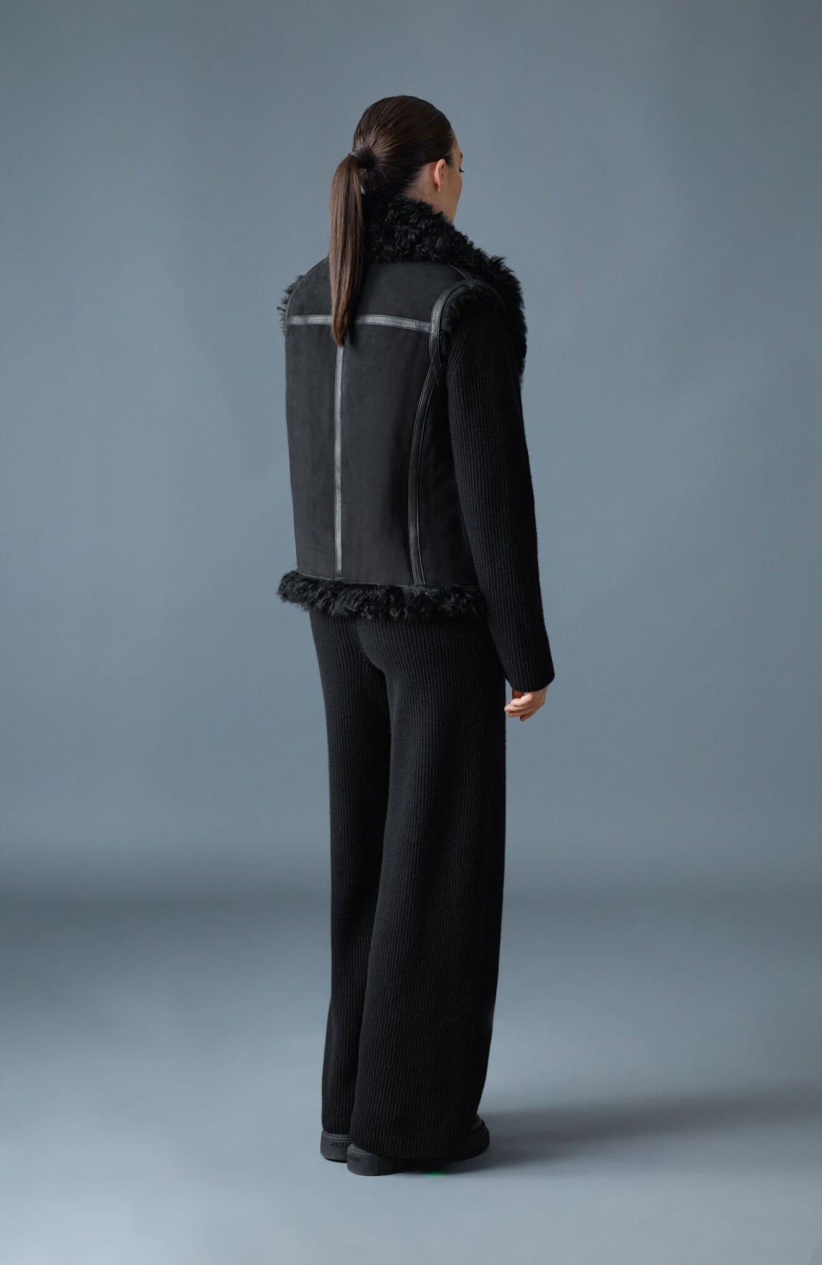 Black Ladies Shearling Vest