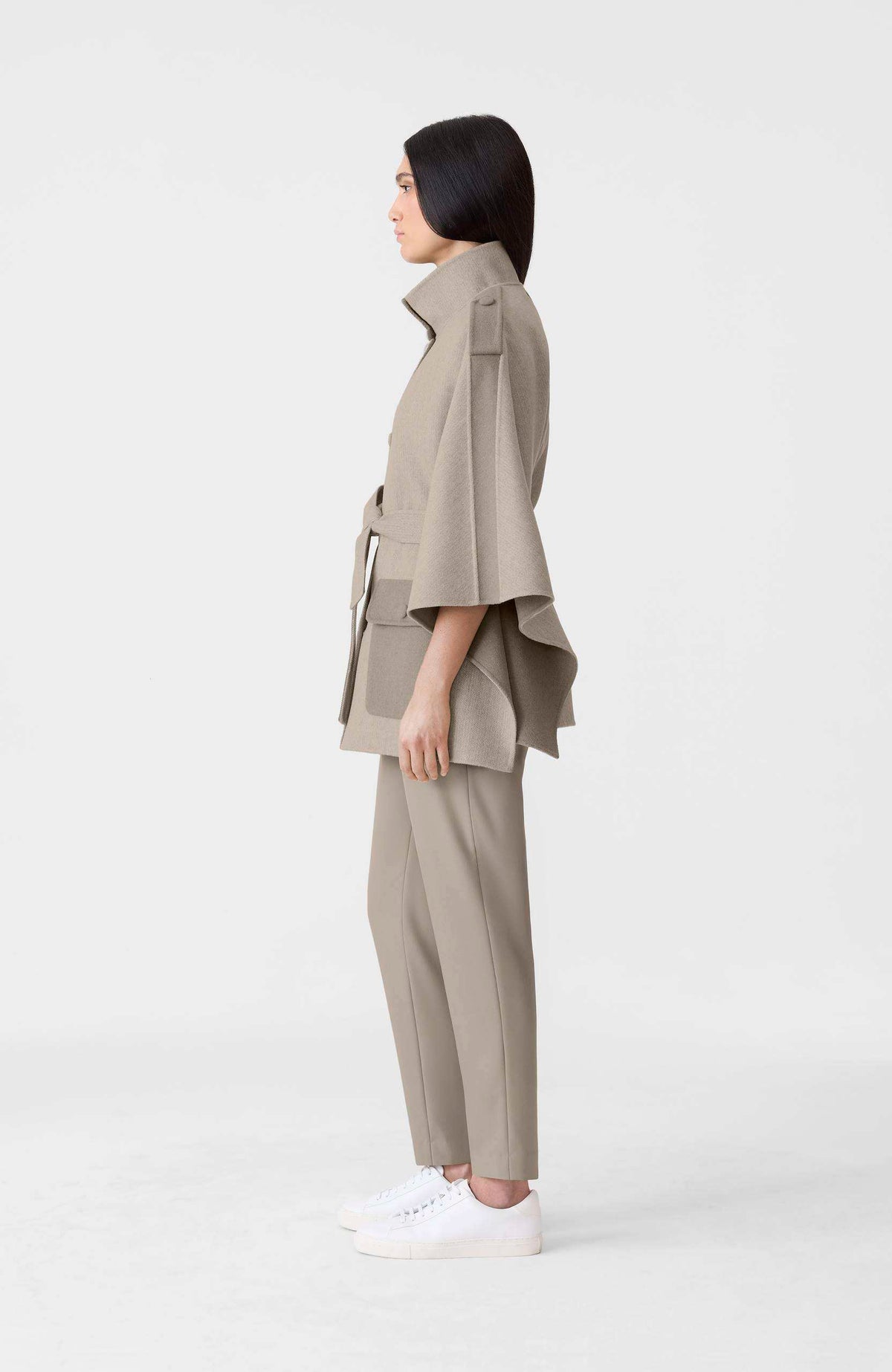 Taupe Mix-Taupe Ladies Belted Wool Cape