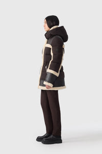 Coffee-Natural Ladies Hooded MIxed Media Jacket