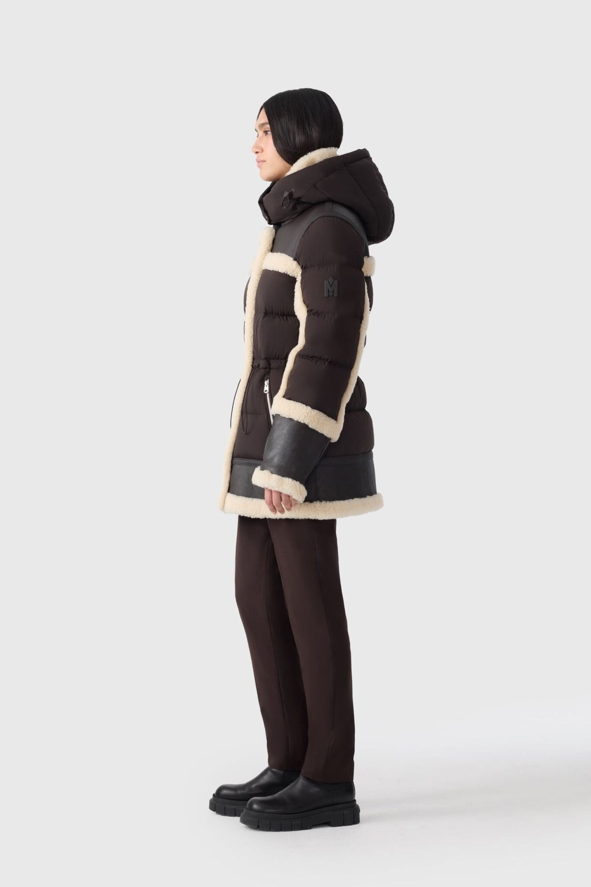 Coffee-Natural Ladies Hooded MIxed Media Jacket