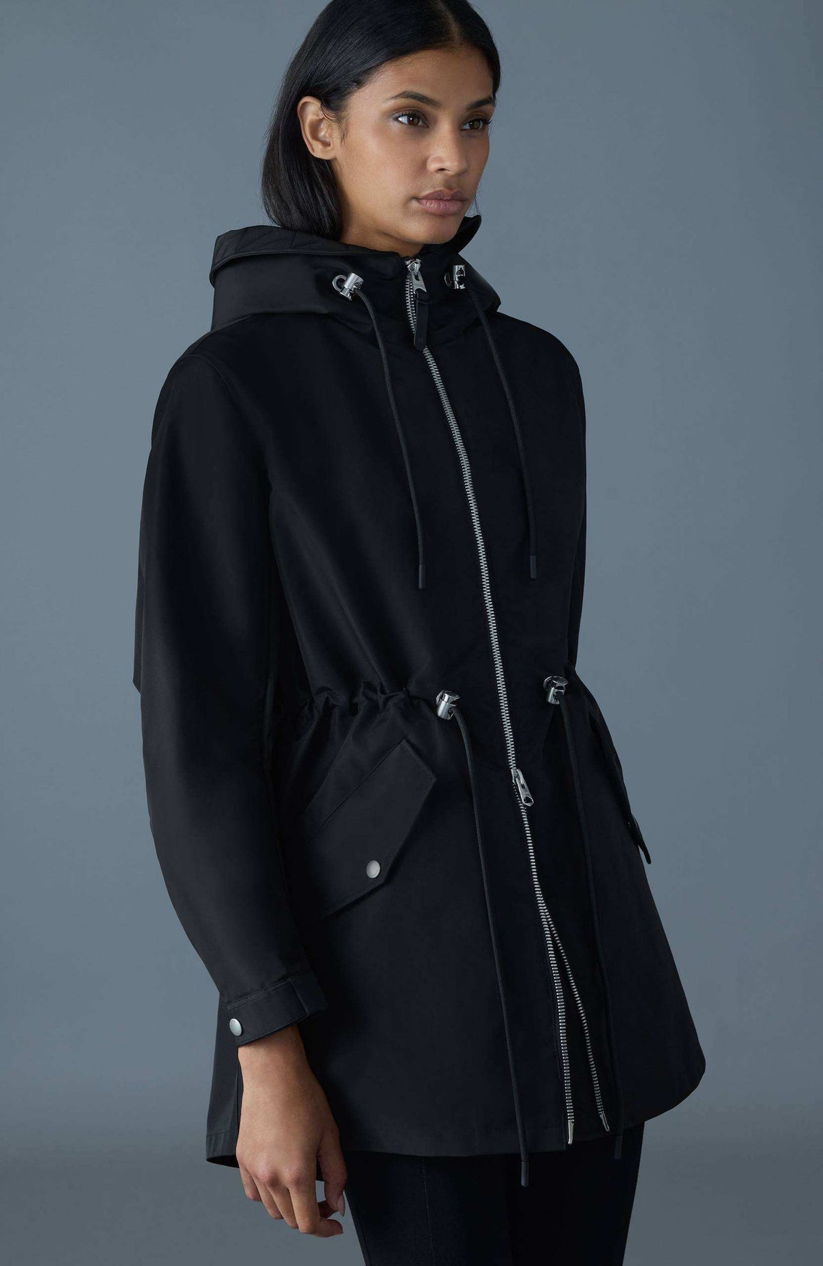 Black Ladies Polyfilled Quilted Hooded Coat