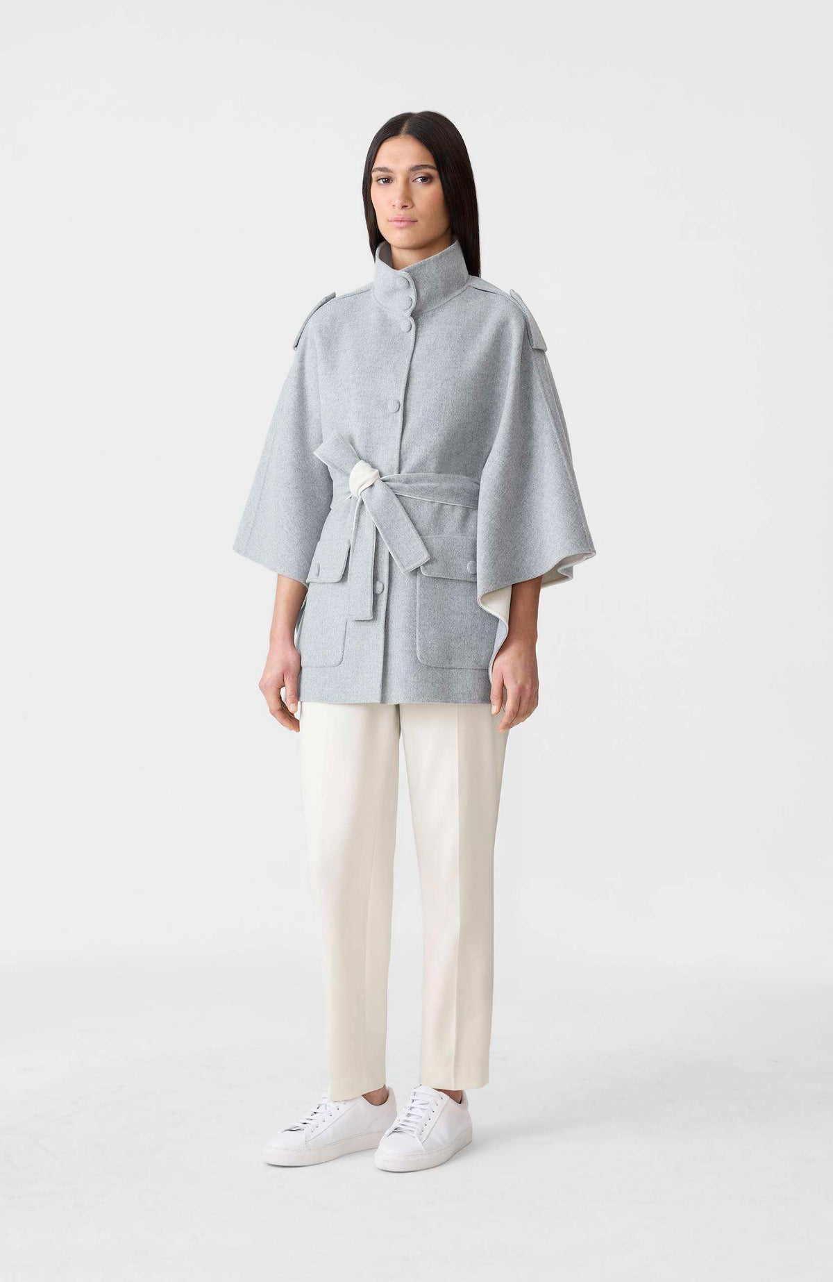 Light Grey Mix-Cream Ladies Wool Cape