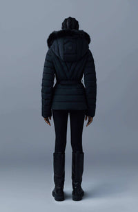 Black Ladies Hooded Down Ski Jacket