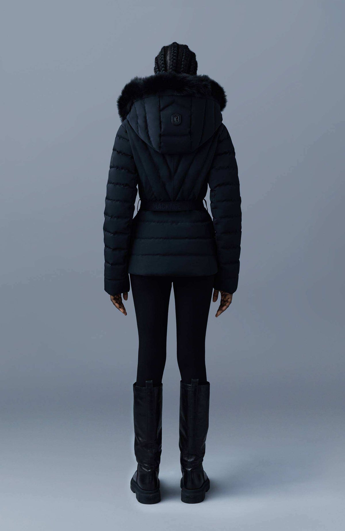 Black Ladies Hooded Down Ski Jacket