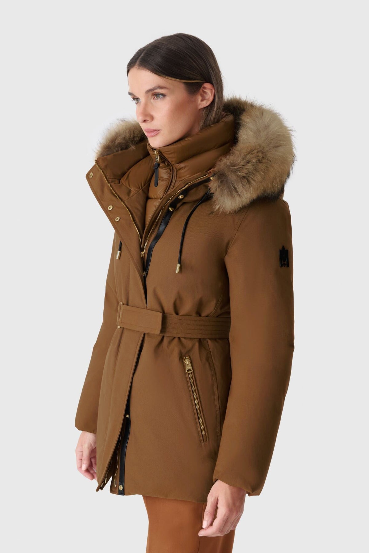 Earth Brown Ladies Hooded Down Coat
