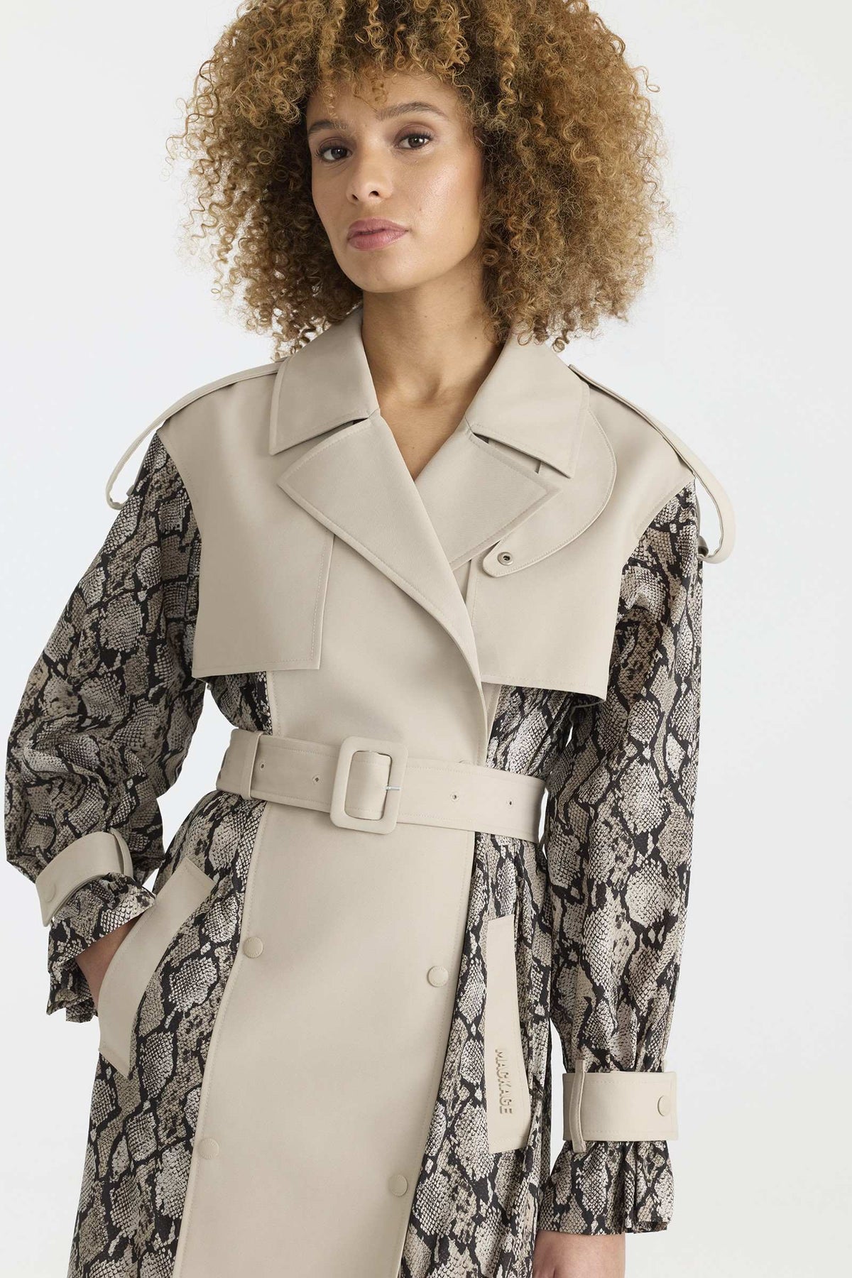 Taupe Snake Ladies Trench Coat